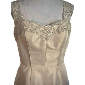 Theia Couture Wedding Dress 10 Ivory Satin Beaded Lace Illusion Neckline Mermaid